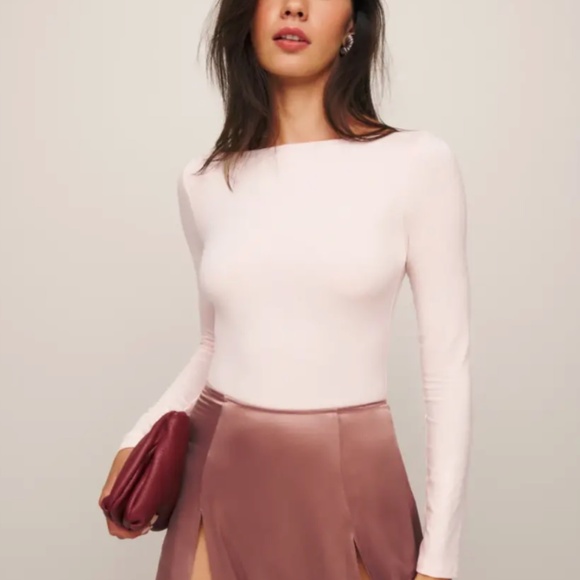 NWT Reformation Winnie Knit Bodysuit In Crystal Pink Size Large - Picture 1 of 4